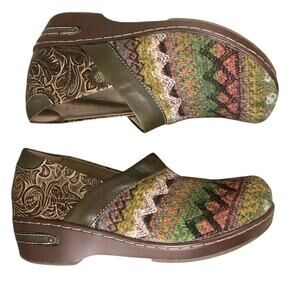 L'Artiste Zagabank Clog Size 9 Olive Multi Leather & Woven Textile Slip On Boho